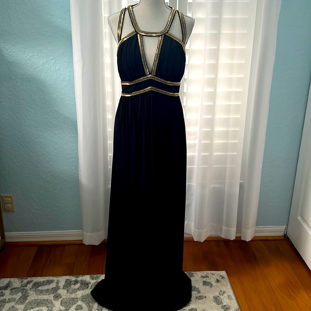 NWOT MARCIANO Womens Black Sleeveless Halter Maxi Sheath Evening Dress